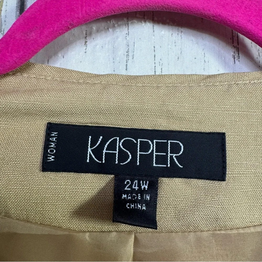 Kasper Linen Blend Blazer 24W Tan Neutral Office Chic Quiet Luxury Lagenlook
